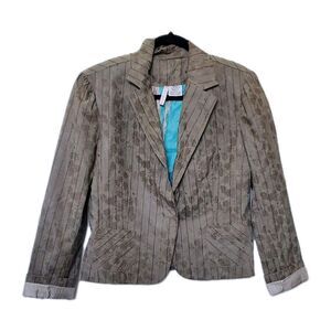 Tom K Nguyen Anthropologie Blazer Brown Floral Strawberry Print Striped Sz 10